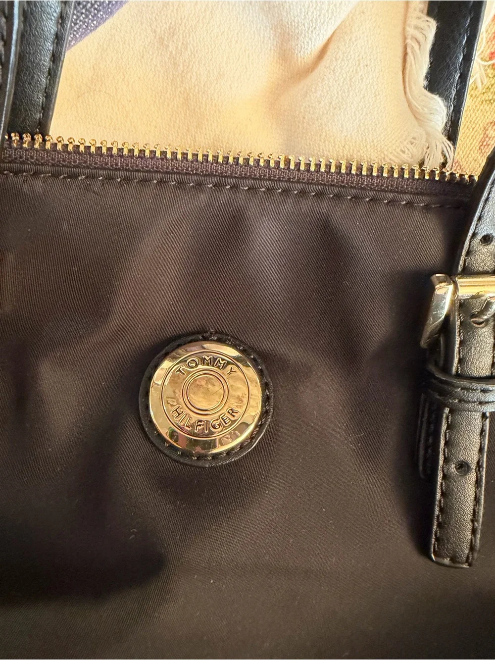 Tommy Hilfiger Black Satchel with Gold-Tone Medallion